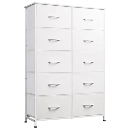 WLIVE Tall Dresser for Bedroom with 10 Fabric Drawers, White | 10 Drawers, Fabric Dresser for Closet, Storage Tower with Cabinet, Metal Frame - color: White