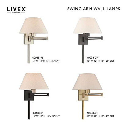 Livex Lighting 40038-91 1-Light Swing Arm Wall Light, Brushed Nickel | Oatmeal Fabric Shade - color: Brushed Nickel