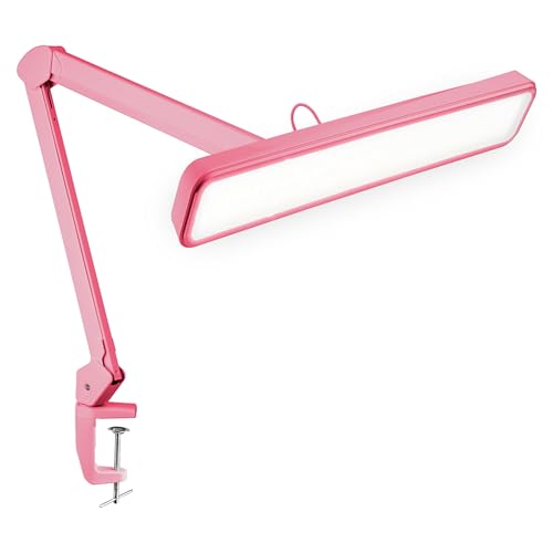 Neatfi XL 2,500 Lumens 30W LED Task Lamp for Manicure Table, Crafts, Workbench, Office – 22” Wide Shade Desk Light | Eye-Caring 6500K | 4-Level Brightness (Pink, Non-CCT with Clamp) - color: Pink