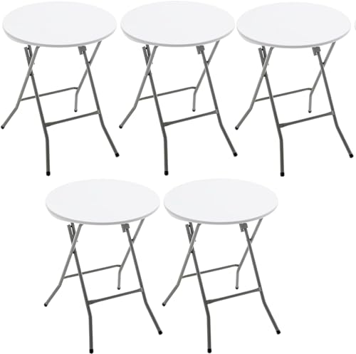 Set of 5, White 24" Round Plastic Folding Table Commercial Portable for Picnic Party Camping Banquet Card Dining Wedding Event Home Kitchen Indoor Outdoor, 30" Height - size: Set of 5