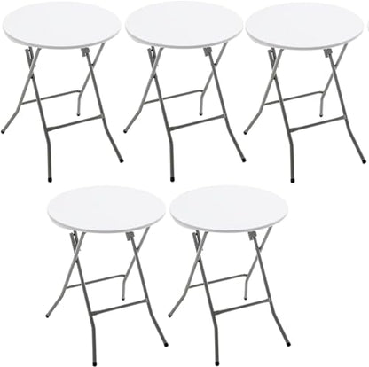 Set of 5, White 24" Round Plastic Folding Table Commercial Portable for Picnic Party Camping Banquet Card Dining Wedding Event Home Kitchen Indoor Outdoor, 30" Height - size: Set of 5