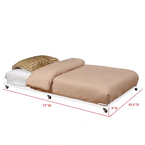 Kings Brand Twin Metal Roll-Out Trundle Bed Frame with Slats, White | Twin Roll-Out Trundle Bed – Provides Extra Sleeping Space for Guests, Kids, and Sleepovers, Fits Neatly Under Most Daybeds - color: White