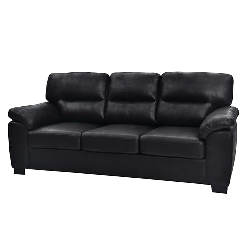 Eafurn Mid-Century Modern 3-Seater Loveseat Sofa Couch with Sturdy Wood Frame & Cushioned Armrests, 81" Compact Faux Leather Settee Furniture for Living Room, Apartment, Office - color: Black 81"