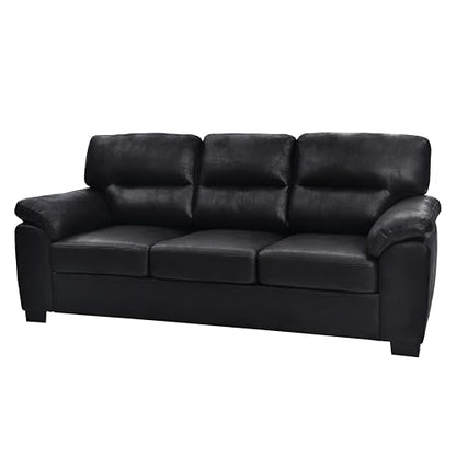 Eafurn Mid-Century Modern 3-Seater Loveseat Sofa Couch with Sturdy Wood Frame & Cushioned Armrests, 81" Compact Faux Leather Settee Furniture for Living Room, Apartment, Office - color: Black 81"
