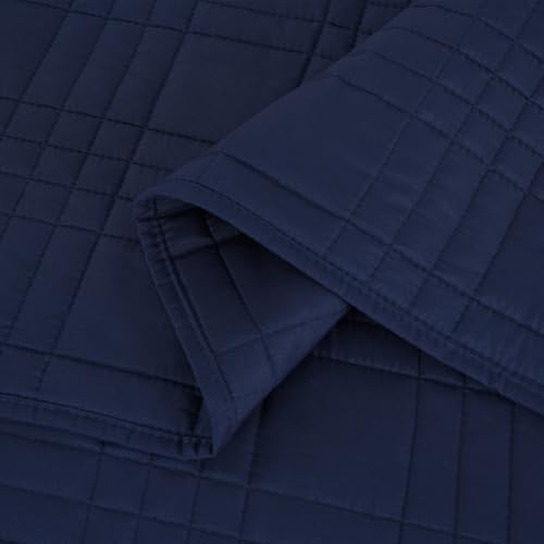 Chezmoi Collection Kingston Queen Size Bedspread Set, 3-Piece Navy Oversized Quilted Microfiber Lightweight Bedspread Coverlet (100"x106") for All Seasons - color: Navy, size: Queen