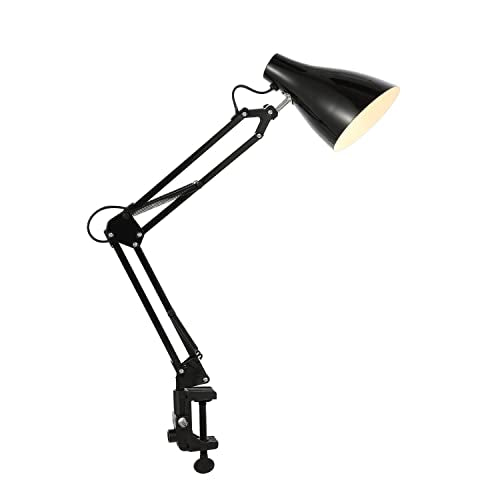 JONATHAN Y Odile 28.5" Metal Adjustable Clamp-On Task Lamp, Black | Industrial Articulated Swing Arm Architect Design, Vintage Shade, In-Line Switch, Studio Work, LED Bulb Included - color: Black