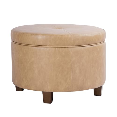 HomePop 24" Large Leatherette Storage Ottoman - Sand Faux Leather - color: Sand Faux Leather