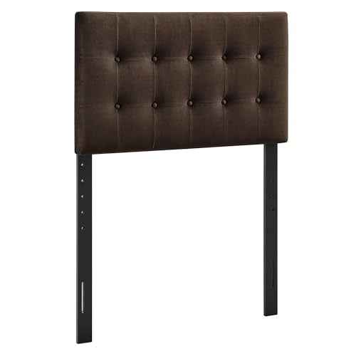 Modway Emily Twin Size Performance Velvet Headboard in Chocolate Brown - Stain-Resistant Velvet Upholstery with Button Tufting and 7 Adjustable Height Positions - color: Chocolate Brown, size: Twin