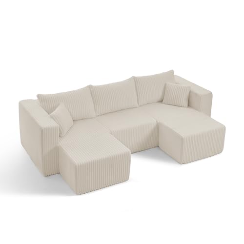 Compact Modular sectional,Compressed Corduroy Sofa with Modern Minimalist Style, Ultra-Comfy Compression Modular Sofa with Space-Saving Efficient Design-Beige