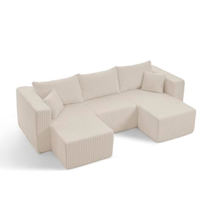 Compact Modular sectional,Compressed Corduroy Sofa with Modern Minimalist Style, Ultra-Comfy Compression Modular Sofa with Space-Saving Efficient Design-Beige