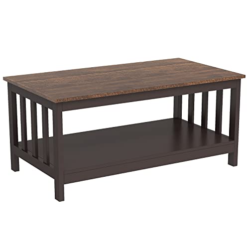 ChooChoo Farmhouse Coffee Table, Espresso Living Room Table with Shelf, 40 Inch - color: Pure Espresso, size: 22"D x 39.9"W x 18.1"H