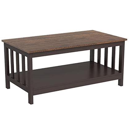 ChooChoo Farmhouse Coffee Table, Espresso Living Room Table with Shelf, 40 Inch - color: Pure Espresso, size: 22"D x 39.9"W x 18.1"H