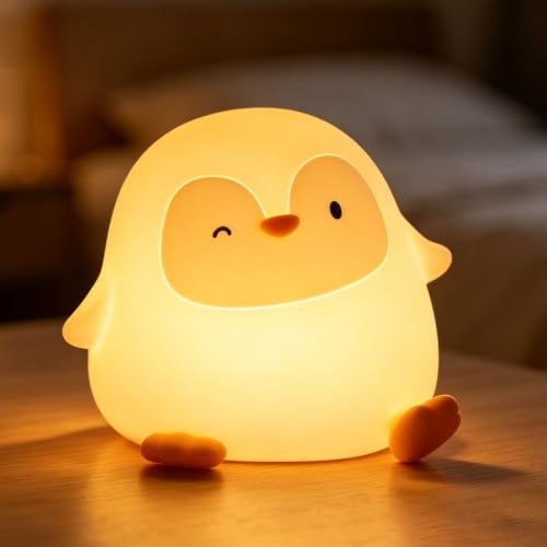 Rytinazzz Silicone Night Light for Kids, 50H Long Battery Penguin Lamp, Gift for Kids, Rechargeable Tap Control, Soft Dimmable Bedside Light with Timer - color: Penguin