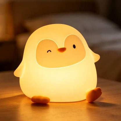 Rytinazzz Silicone Night Light for Kids, 50H Long Battery Penguin Lamp, Gift for Kids, Rechargeable Tap Control, Soft Dimmable Bedside Light with Timer - color: Penguin