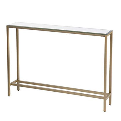 SEI Furniture Darrin Narrow Mini Console Table With Mirrored Top, Transitional Style With Glam Touch Powder-Coated Iron, Gold - size: 36"