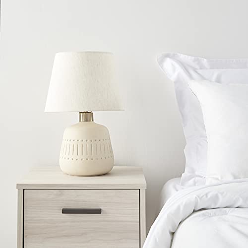 Nourison Home 16" Cream Natural Textured Ceramic Accent Table Lamp, Farmhouse, Boho, for Bedroom, Living Room, End Table, Coffee Table Lamp