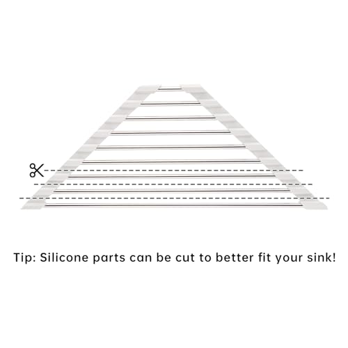 Tomorotec Triangle Roll-Up Dish Drying Rack Sink Corner Small Foldable Stainless Steel Over The Sink Multipurpose Kitchen Drainer Caddy Organizer Storage Shelf Holder (Coconut Milk White) | BPA-Free Food-Grade Silicone Edges Foldable Waterproof Rustproof