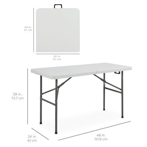 Best Choice Products 4ft Plastic Folding Table, Indoor Outdoor Heavy Duty Portable w/Handle, Lock for Picnic, Party, Camping - Light Gray - color: Light Gray, size: 4ft