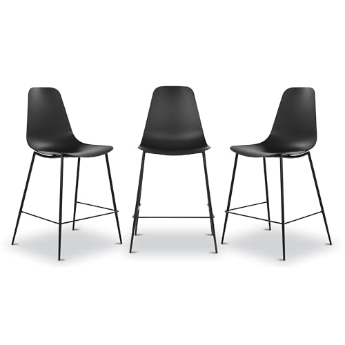 Poly & BARK Isla Bar Stools Set of 3 – Counter Height Bar Stool for Kitchen – Set of Counter Stools – Indoor/Outdoor Barstools – Modern Kitchen Bar Stools - Ebony Black - color: Ebony Black, style: Isla Counter Stool Set of 3