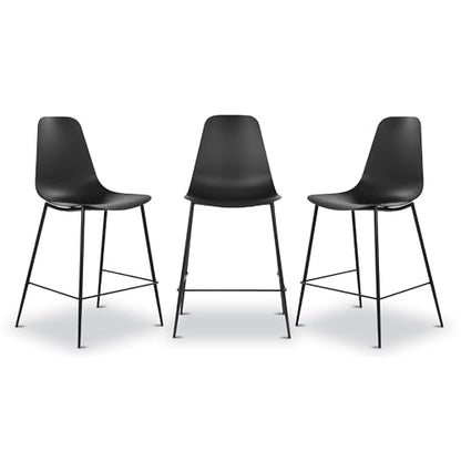 Poly & BARK Isla Bar Stools Set of 3 – Counter Height Bar Stool for Kitchen – Set of Counter Stools – Indoor/Outdoor Barstools – Modern Kitchen Bar Stools - Ebony Black - color: Ebony Black, style: Isla Counter Stool Set of 3