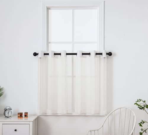 PI Beige Sheer Tier Curtains 36 Inches Length with Ring Top,Small Polyester Café Curtains See Through Translucent Voile for Kitchen/Bathroom/Farmhouse/Basement 2 Panels(Beige,W42XL36) - color: Beige, size: 42"W x 36"L (Pack of 2)