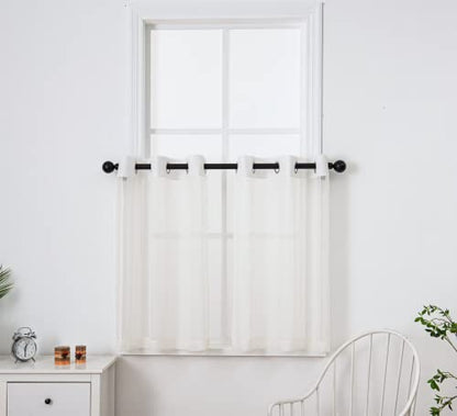 PI Beige Sheer Tier Curtains 36 Inches Length with Ring Top,Small Polyester Café Curtains See Through Translucent Voile for Kitchen/Bathroom/Farmhouse/Basement 2 Panels(Beige,W42XL36) - color: Beige, size: 42"W x 36"L (Pack of 2)