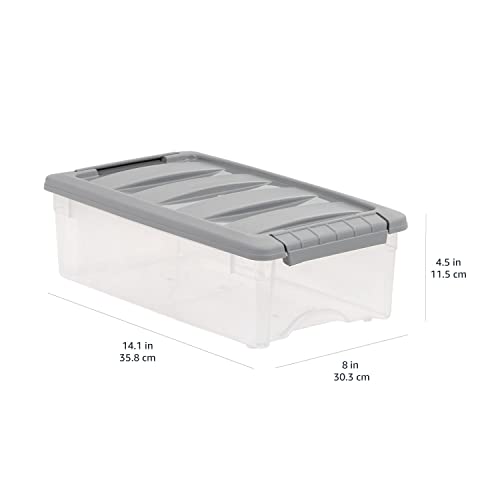 Amazon Basics Plastic Storage Containers with Secure Latching Lids, Stackable Organization Bins, Clear/Grey, 5 Quart, Set of 10