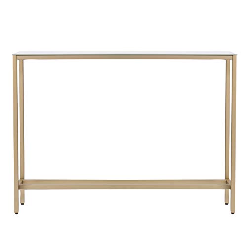 SEI Furniture Darrin Narrow Mini Console Table With Mirrored Top, Transitional Style With Glam Touch Powder-Coated Iron, Gold - size: 36"