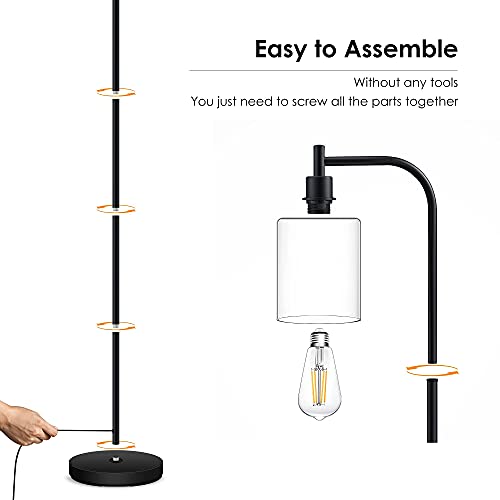 Standing Lamp with Glass Shade, Modern Industrial Floor Lamp with Foot Switch, Bright 6W LED for Living Room and Bedroom - color: Black