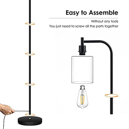 Standing Lamp with Glass Shade, Modern Industrial Floor Lamp with Foot Switch, Bright 6W LED for Living Room and Bedroom - color: Black