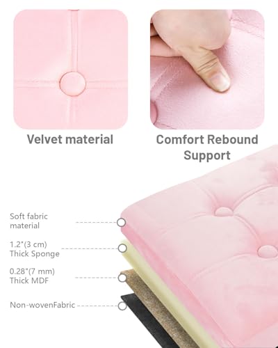AmasSmile Footrest Ottoman Storage Bench,34" Velvet Folding Chest,Pink | Large Ottoman with Storage,Thicker Foam Padded Seat,Livingroom,Dorm,Bedroom,Entryway,Easy to install,34 x 13 x 13in - color: Pink-velvet