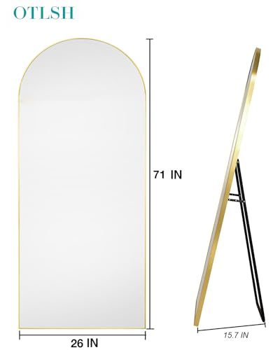Full Length Arched Floor Mirror, 71"26" With Stand, Full Body, Large, Wall, Freestanding, Oversized, Aluminum Frame - Gold - color: Gold, size: 71"L x 27"W