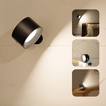 Deyagoo LED Wall Sconce, Rechargeable Wall Light with Remote-Black | 3 Colors, Dimmable, Magnetic Rotating Head, 360 Degree Rotate - color: A-Black