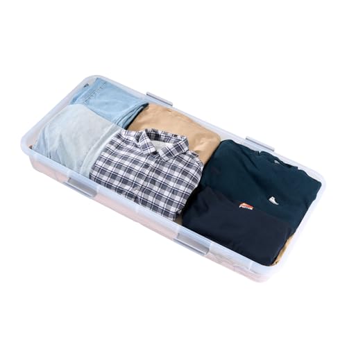 VEVOR Under Bed Storage with Wheels, 39.8 x 20.1 x 5.9 inch Underbed Containers, Underbed Shoes Organizer with Lid & Gray Latch, Rolling Under the Bed Storage Bins for Clothes Shoes Blankets, 2 Pack