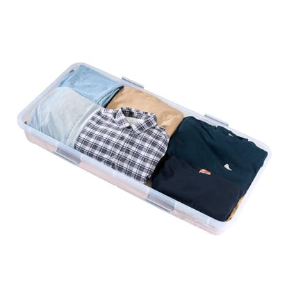 VEVOR Under Bed Storage with Wheels, 39.8 x 20.1 x 5.9 inch Underbed Containers, Underbed Shoes Organizer with Lid & Gray Latch, Rolling Under the Bed Storage Bins for Clothes Shoes Blankets, 2 Pack