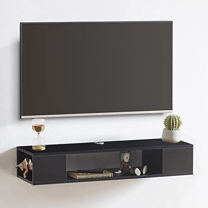 GHC Floating TV Stand, Wall Mounted Entertainment Center and Cabinet Shelf, TV Console with Storage，Media Console for DVD Player, Space-Saving Under TV Shelf for Bedroom, Living Room (Black) - color: Black
