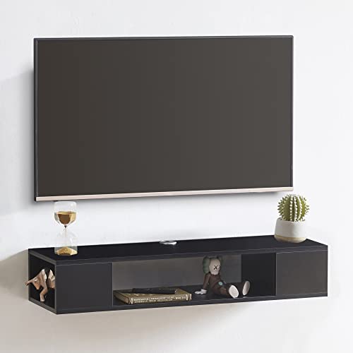 GHC Floating TV Stand, Wall Mounted Entertainment Center and Cabinet Shelf, TV Console with Storage，Media Console for DVD Player, Space-Saving Under TV Shelf for Bedroom, Living Room (Black) - color: Black