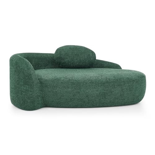 Modern Oval Chaise Lounge Chair, Boucle Upholstered Single Lazy Sofa with Integrated Backrest, Side Armrest, Matching Pillow, Space Saving Accent Lounger for Living Room Reading Nook (Green) - color: Green
