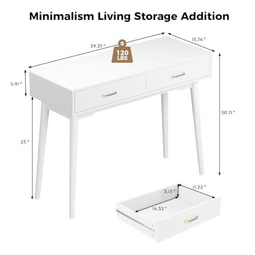 FUNKOCO White Small Vanity Desk with Drawers, 40 Inch Simple Writing Desk | Vanity Desk No Mirror with 4 Solid Legs, Modern Computer Desk for Small Spaces, Home Office, Study - color: Cream White