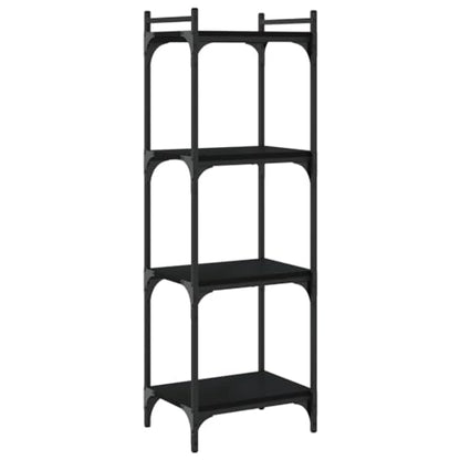 4-Tier Industrial Bookcase, Tall Narrow Open Bookshelf with Metal Frame and Adjustable Feet for Living Room, Bedroom, Home Office, 15.7 x 11.8 x 47.2 Inches, Black - color: Black 3