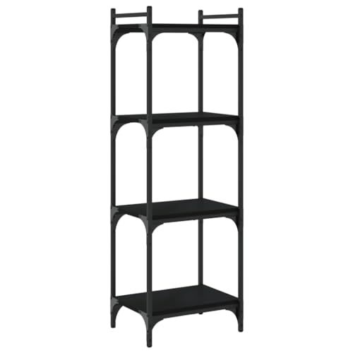 4-Tier Matte Black Industrial Bookcase 11.8x15.7x47.2 in Engineered Wood & Metal Adjustable Shelves Small Bookshelf for Living Room Bedroom Office - color: Black-a, size: Medium