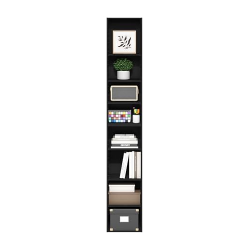 Furinno PASIR Book Shelf, 8-Tier Bookshelf, Bookcase with Open Shelf, 9.3 x 11.8 x 70.9, for Living Room, Bedroom, Home Office, Blackwood - color: Blackwood, size: 8-Tier, 12-Inch Width
