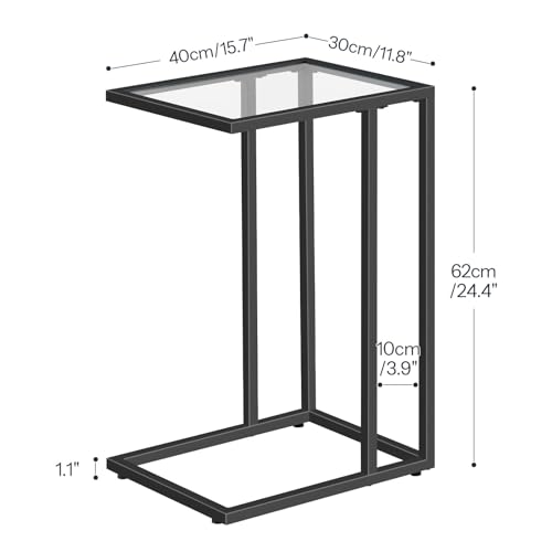 HOOBRO C Shaped End Table, Set of 2, Glass Side Table with Metal Frame, Black Coffee Table for Small Space, Modern Style, for Living Room, Black BK03SFP201 - color: Black