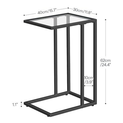 HOOBRO C Shaped End Table, Set of 2, Glass Side Table with Metal Frame, Black Coffee Table for Small Space, Modern Style, for Living Room, Black BK03SFP201 - color: Black
