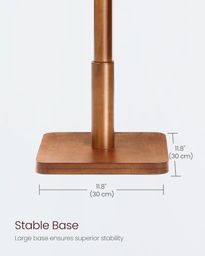 VASAGLE Solid Wood Coat Rack, Free Standing Hall Coat Tree with 8 Hooks, 3 Height Options, for Coats, Hats, Bags, Purses, for Entryway, Hallway, Rubberwood Hooks and Pole, Dark Walnut URCR010W01 - color: Dark Walnut, style: Square Base + Cylindrical Hooks