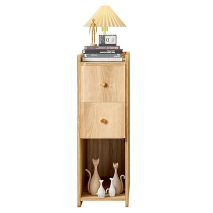 Narrow Nightstand Set of 2, Wooden Small 2 Drawer Nightstand, Slim Side End Table, Skinny Bedside Table, Mid Century Modern Night Stand with Drawers for Bedroom (Natural-1 pc) - color: Natural-1 Pc