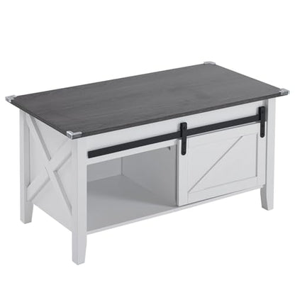 VINGLI Farmhouse Lift Top Coffee Table,36" Living Room Table,White Charcoal