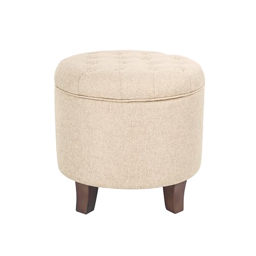 HomePop 19" Button Tufted Round Storage Ottoman - Tan Woven - color: Tan Woven