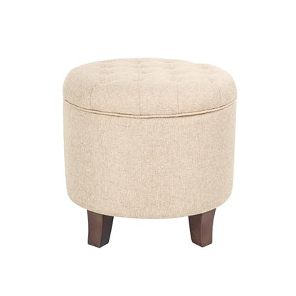 HomePop 19" Button Tufted Round Storage Ottoman - Tan Woven - color: Tan Woven