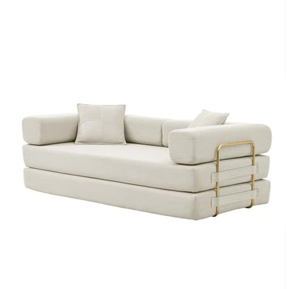 HANXIN 78 Inch Convertible Sleeper Sofa Bed, Folding Floor Mattress Couch with Fixed-Shape Frame, Futon Boneless Couch Lounge Loveseat with Pull Out Bed, No Assembly Required (Beige) - color: Beige, size: 78" Loveseat Sofa Bed